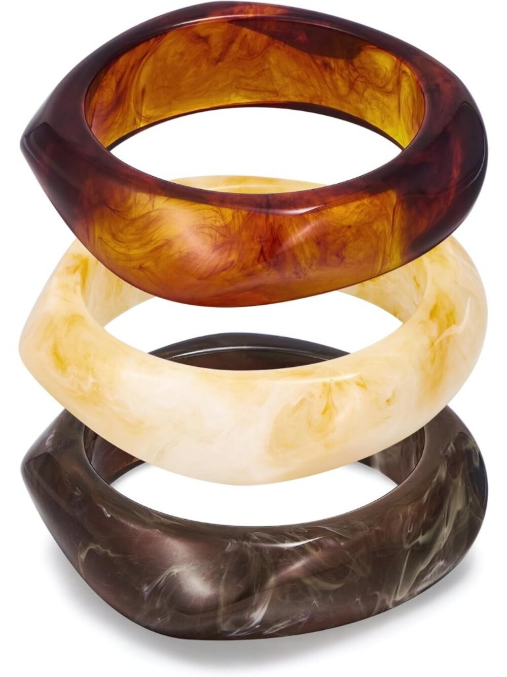 Vintage Tortoiseshell Chunky Resin Bracelet Set | Wide Acetate Bangle Jewelry